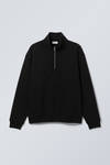 Black - Relaxed Heavy Half Zip Sweater - 2