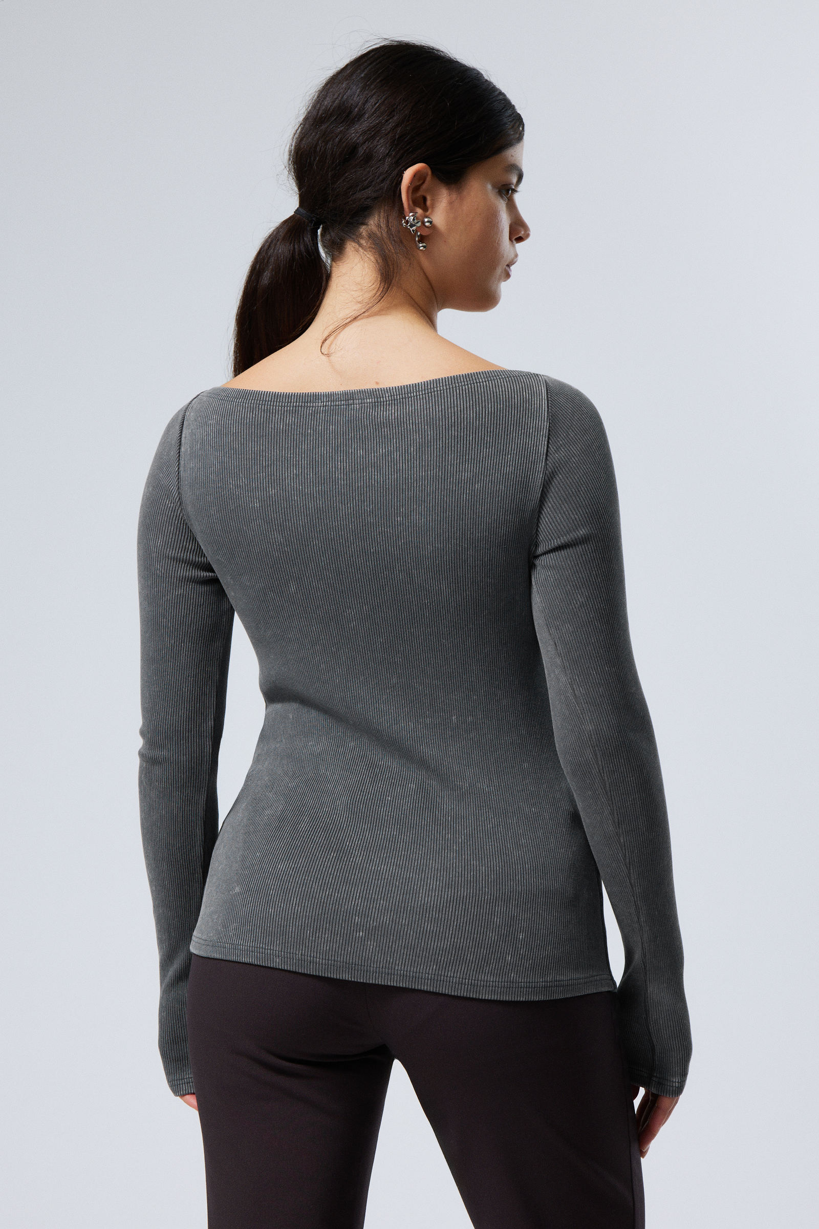 #272628 - Rib Fitted Long Sleeve Boatneck - 2