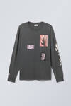 Dark Grey Patch Artwork - Relaxed Graphic Long Sleeve Top - 3