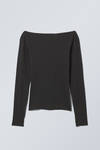 Dark Grey - Sheer Boatneck Long Sleeve - 3