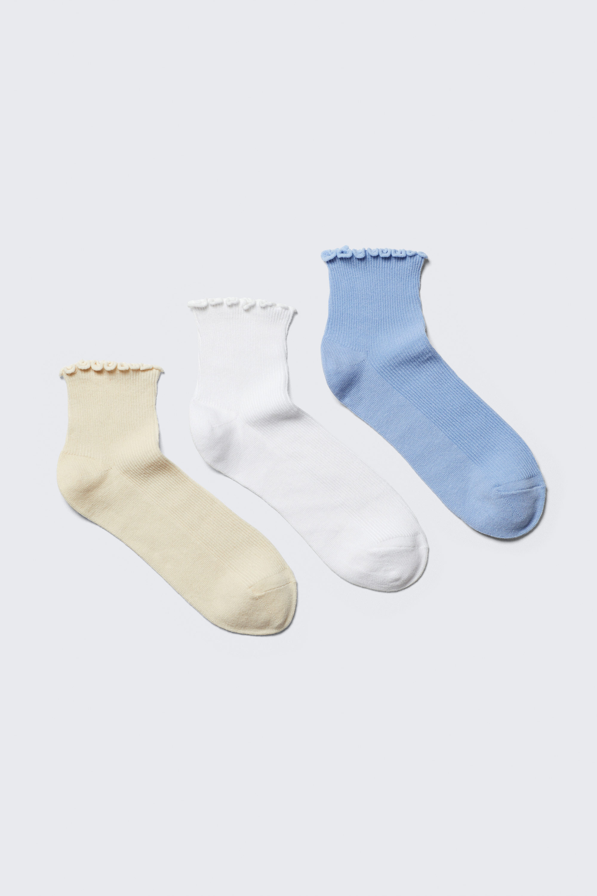 3-pack frill edge short socks - Light Yellow/White/Light