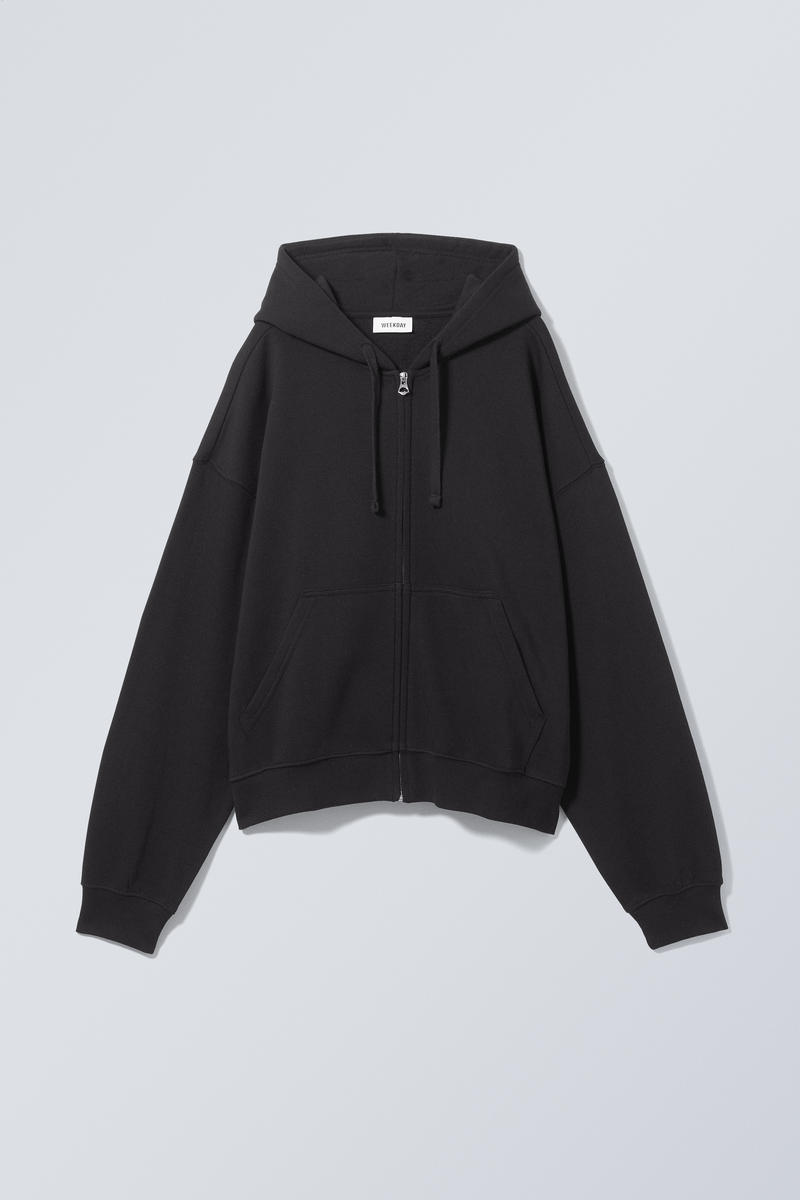 boxy midweight zip hoodie - Black | Weekday EU