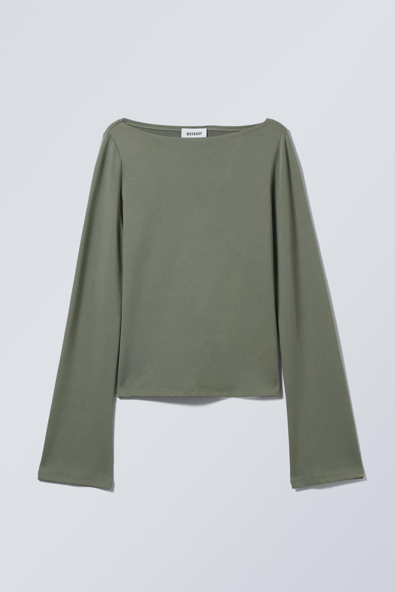 annie boatneck long sleeve top - Dusty Khaki Green | Weekday EU