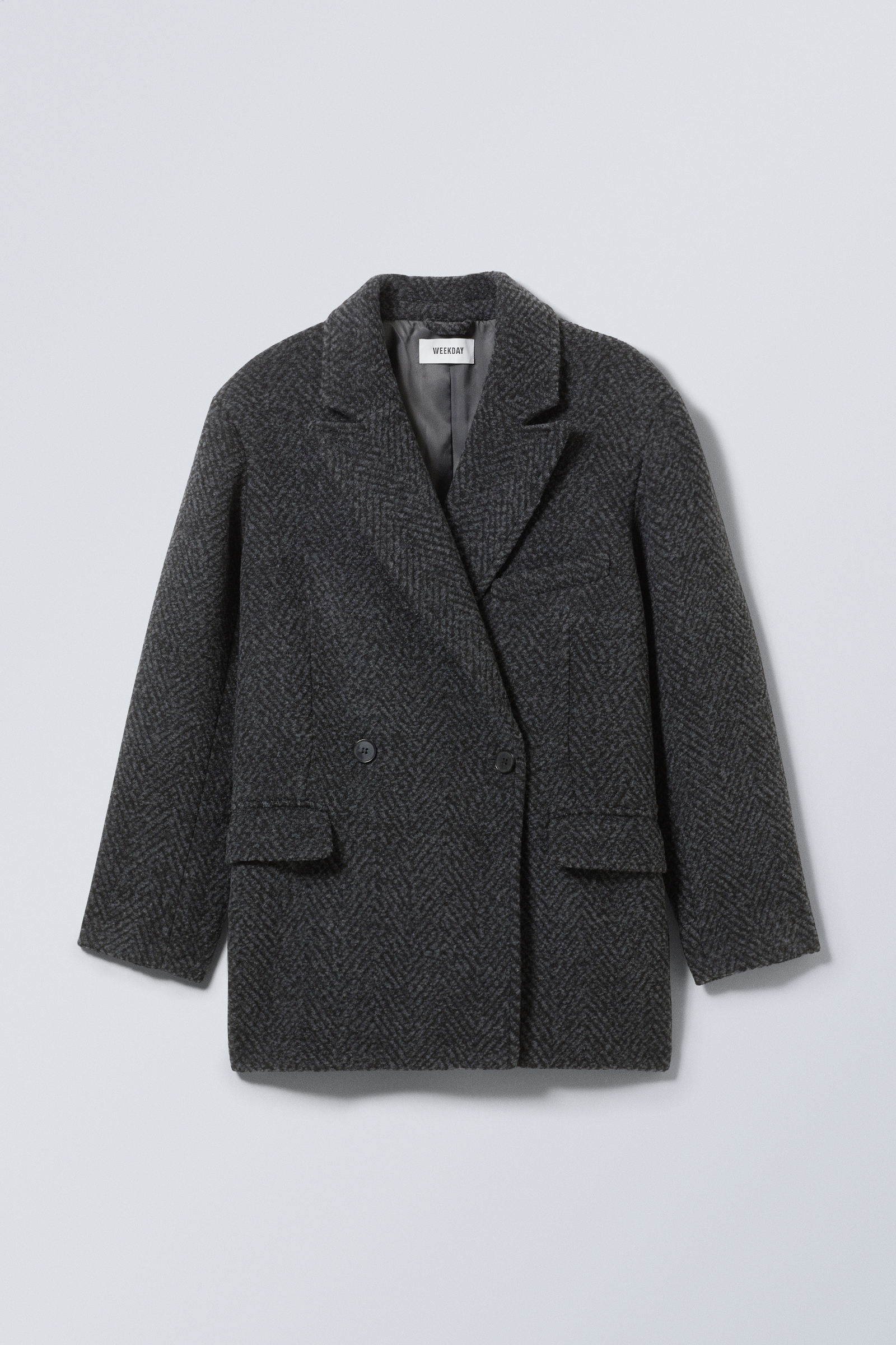 Grey Herringbone - Carla Oversized Wool Blend Jacket - 5