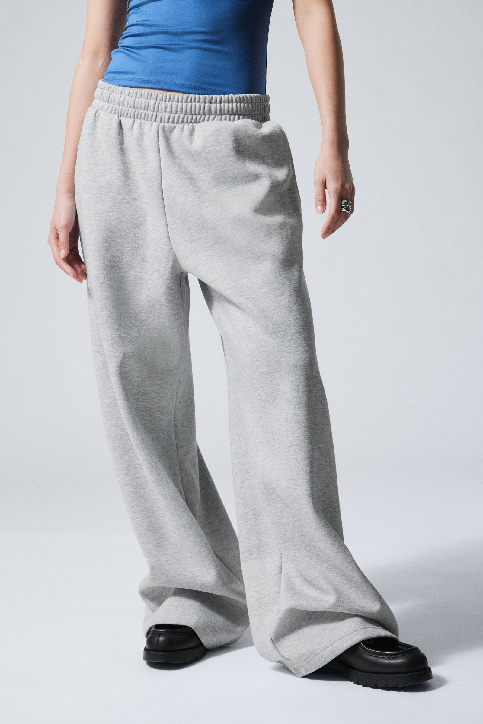 Grey Melange - Loose Long Heavyweight Sweatpants - 1