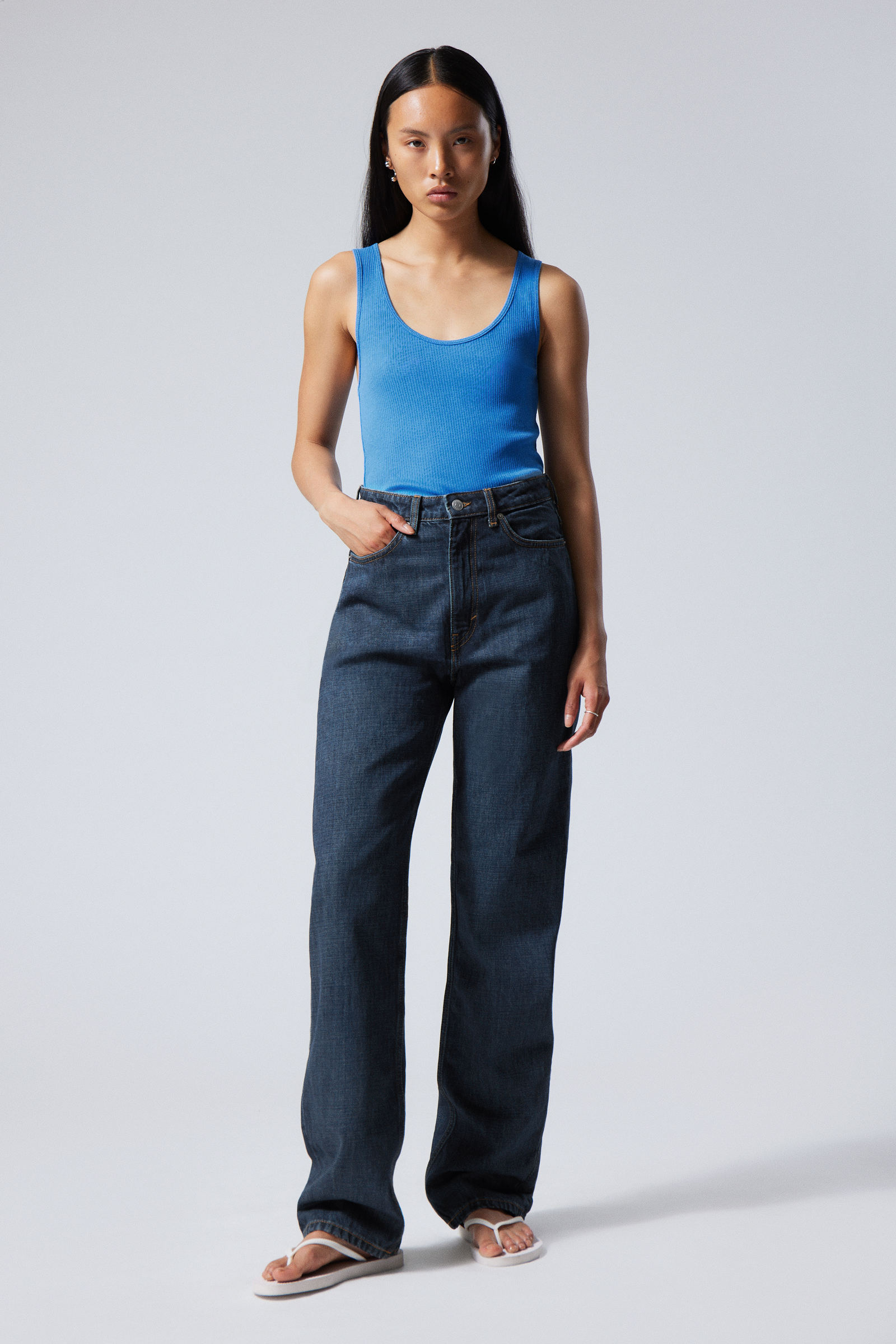 Sapphire Blue - Dark Blue - Rowe Super High Waisted Regular Straight Leg Jeans - 0