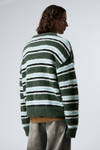 Dark Green Stripe - Relaxed Knitted Striped Hairy Sweater - 3