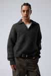 Dark Grey - Bobby Relaxed Knitted Polo Sweater - 0