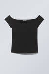 Black - Off Shoulder T-shirt - 0