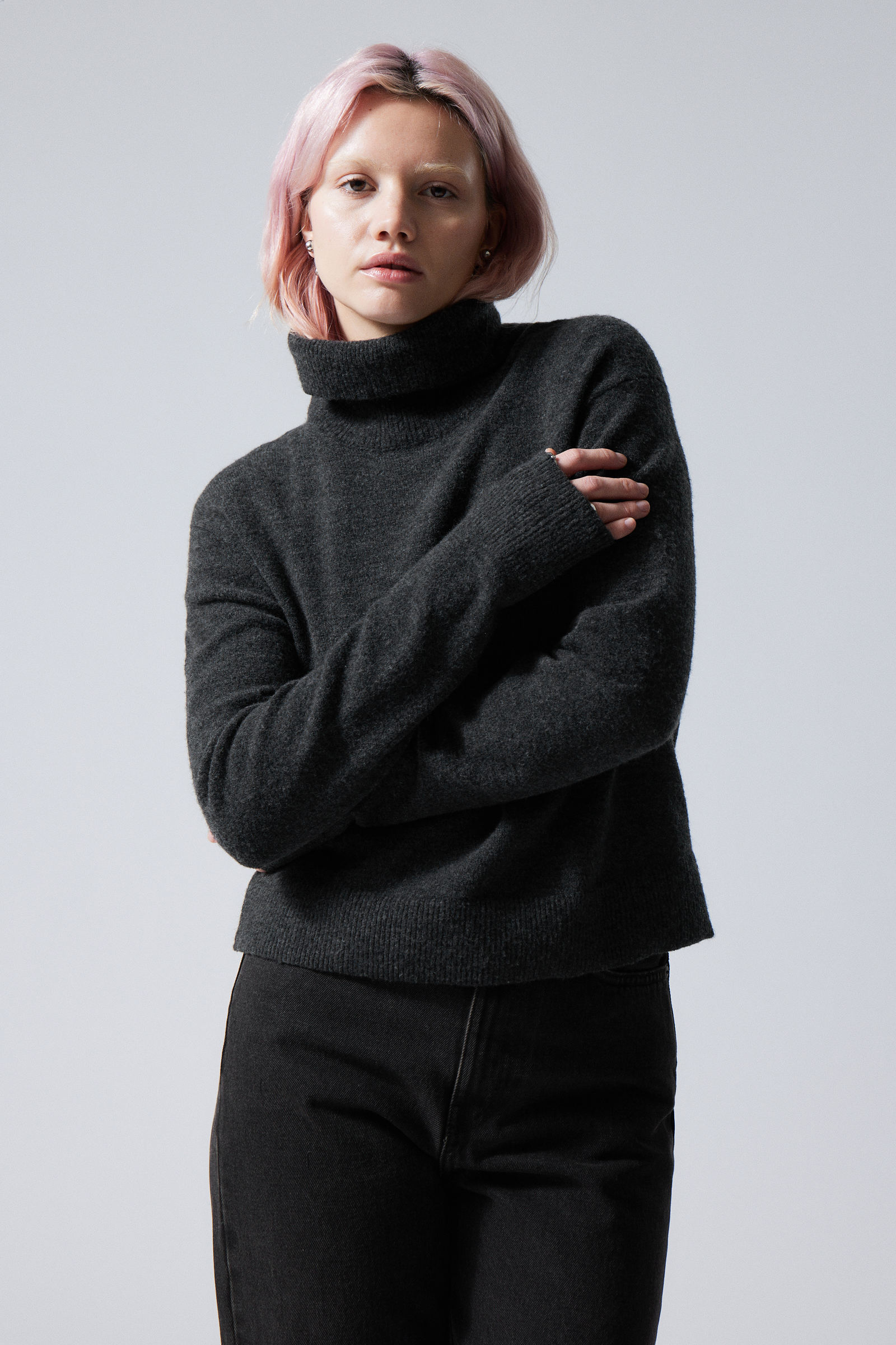 Weekday Ayla turtleneck sweater in mole melange