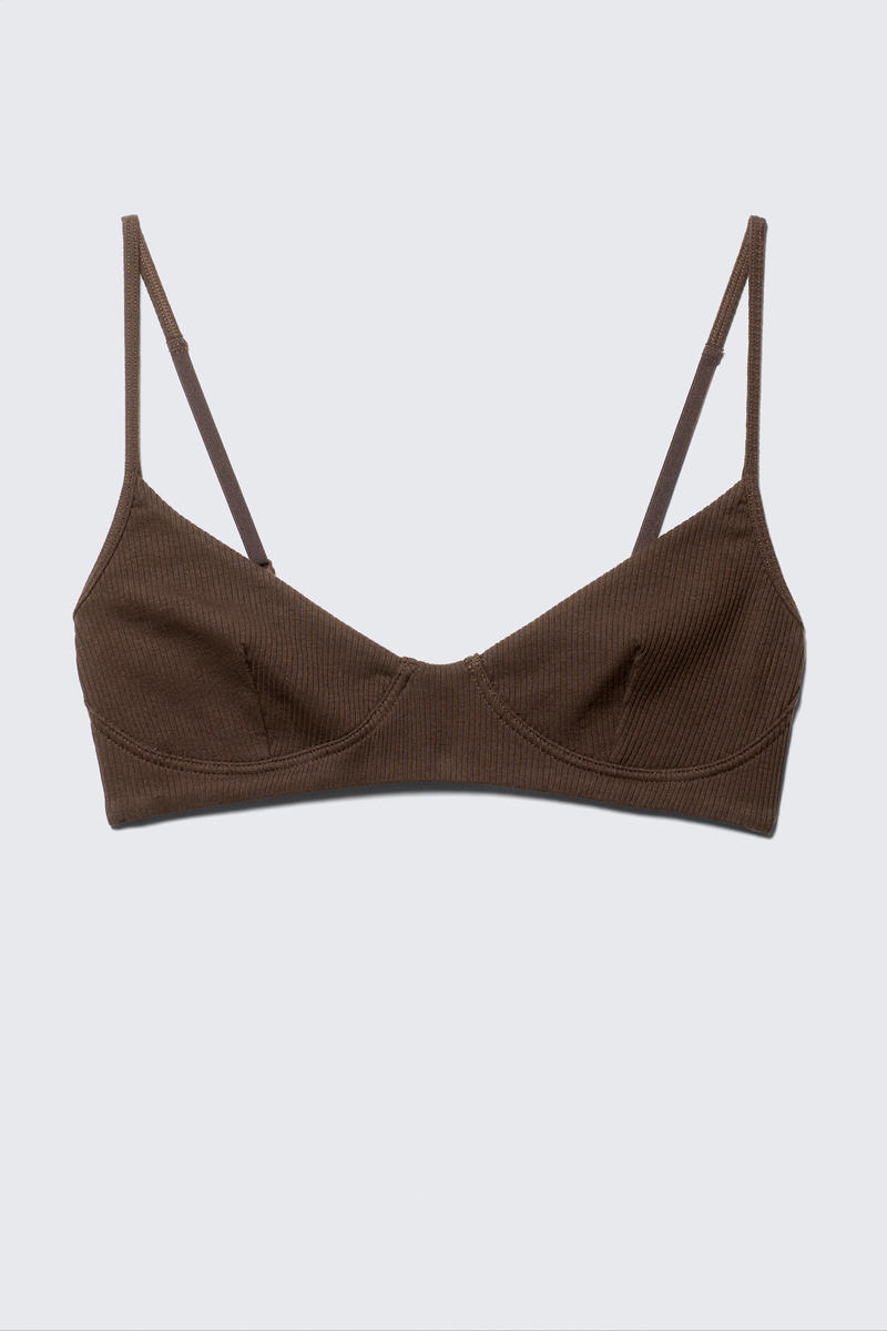 Weekday Stella Ribbed V-neck Cotton Bra