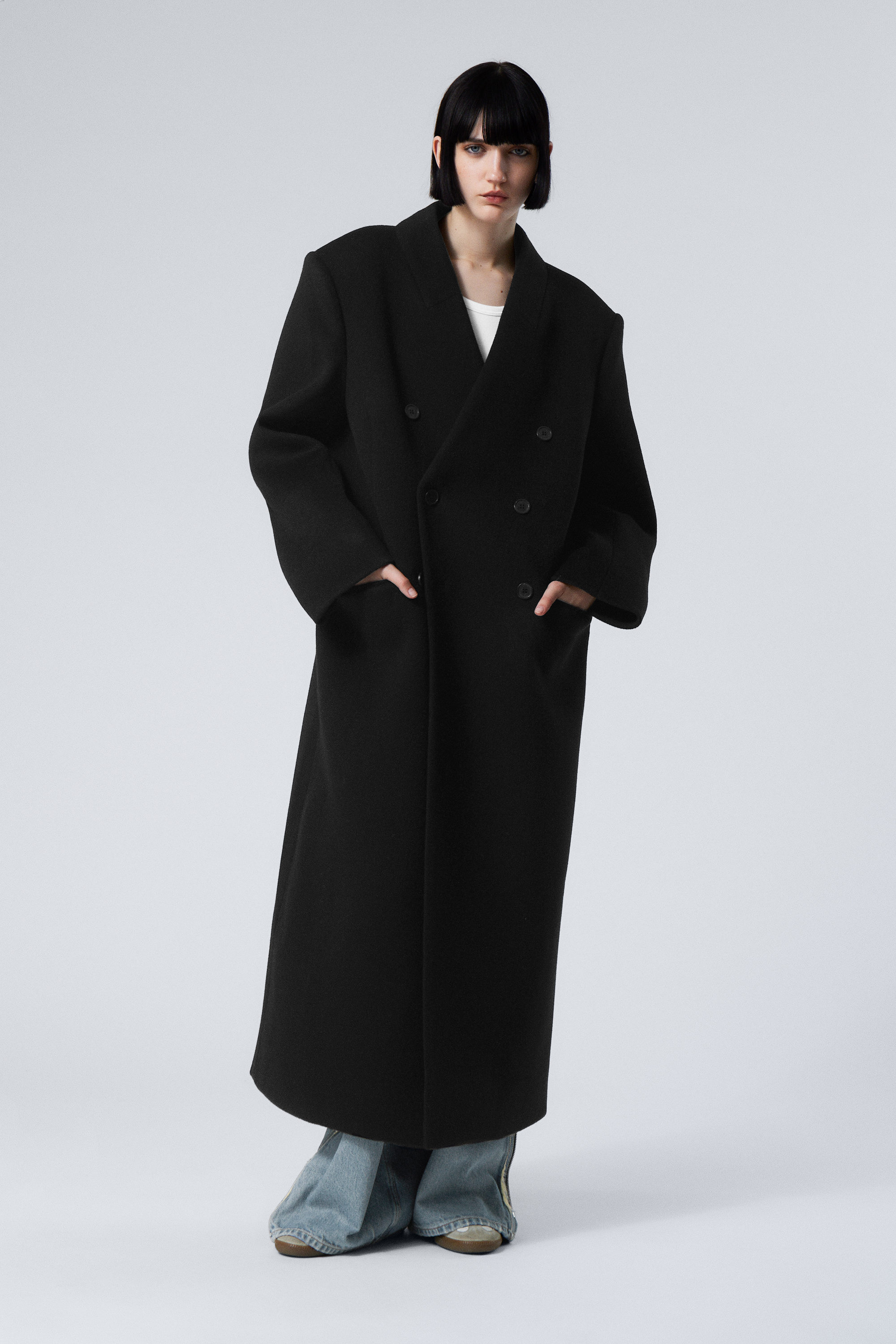 oversized double-breasted wool coat - Black | Weekday WW oversized double-breasted wool coat - Black | Weekday WW