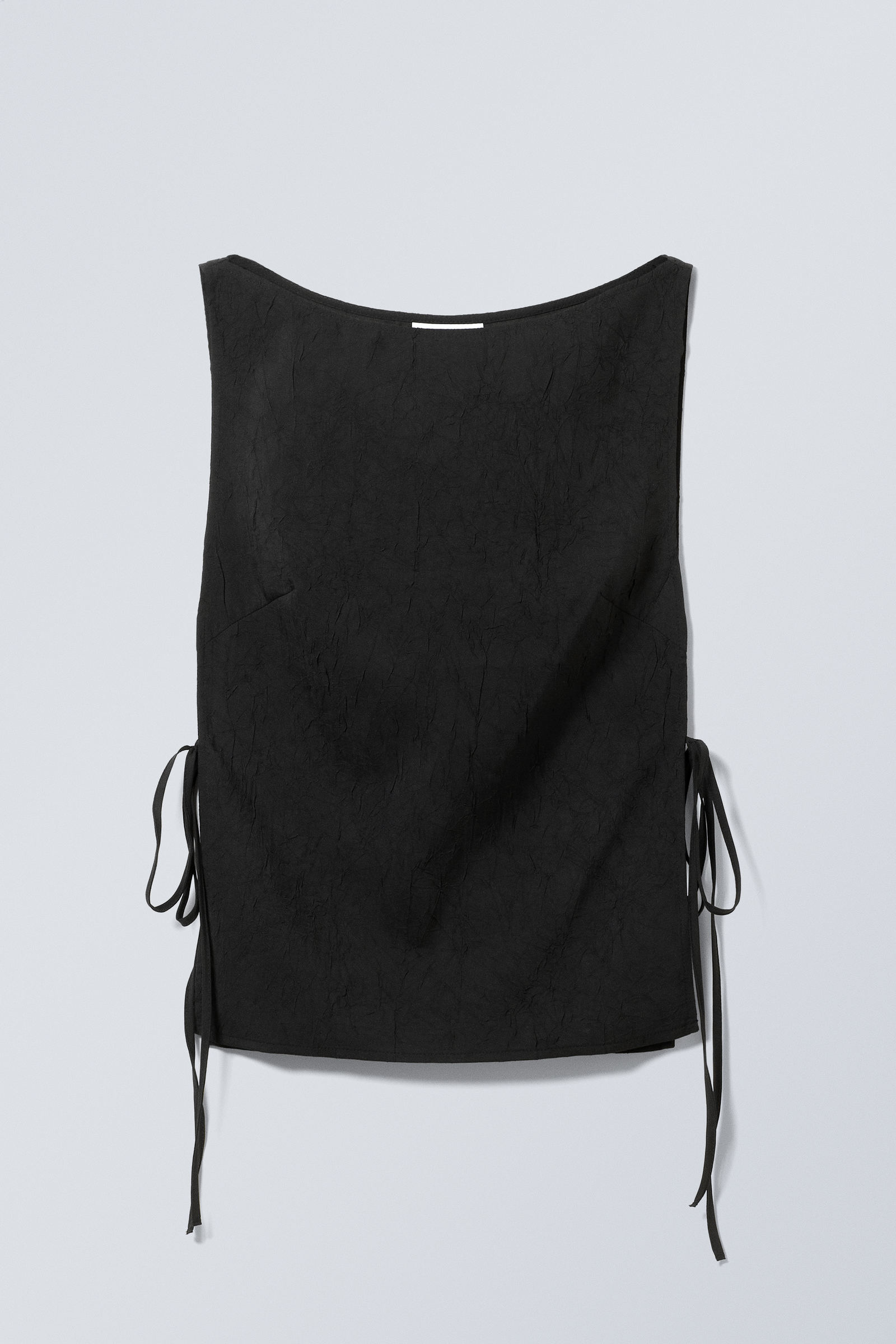 Black - Sleeveless Boat-Neck Tie Top - 2