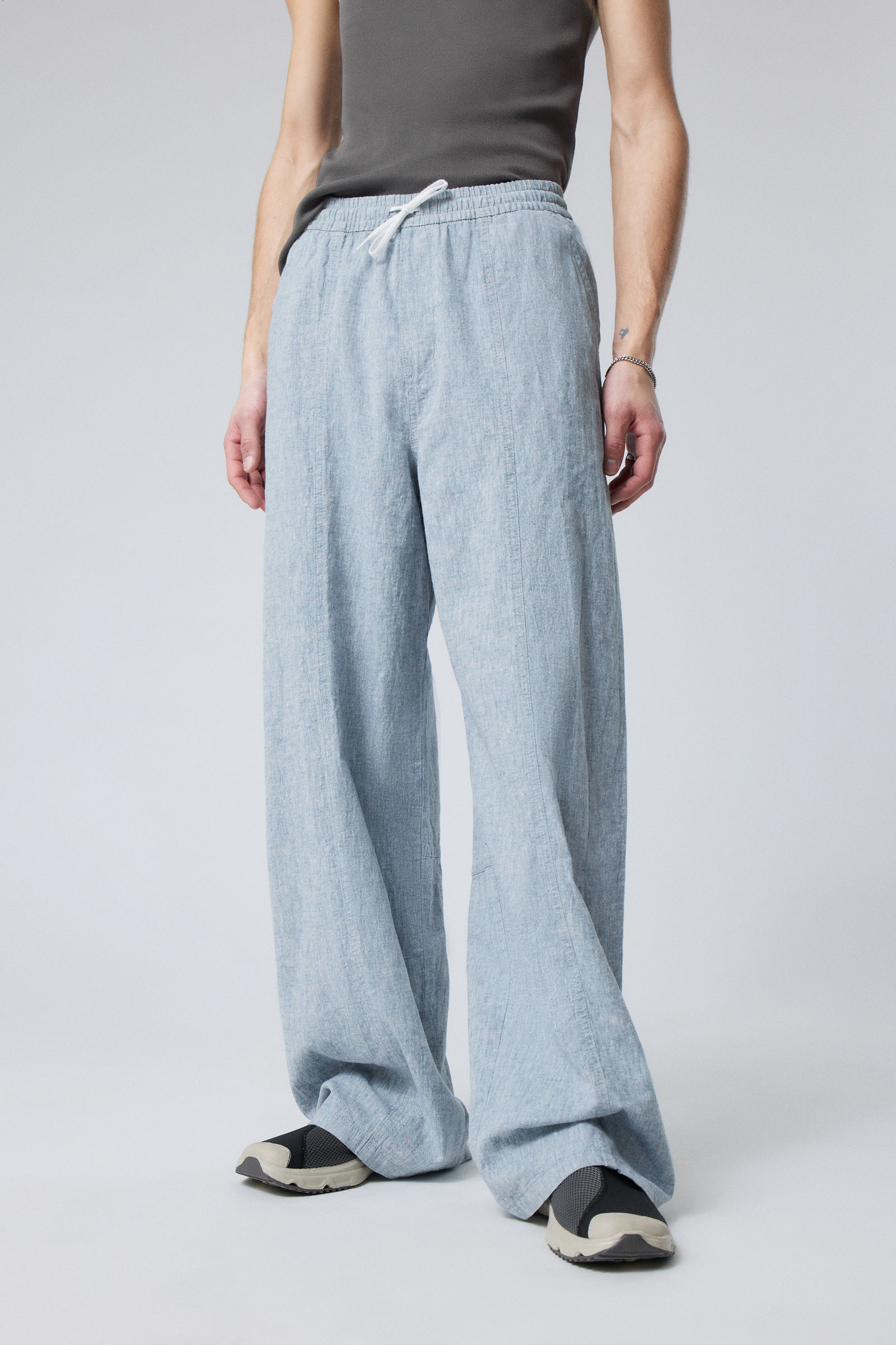 relaxed linen blend trousers - Dusty Blue Melange | Weekday WW