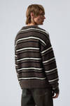 Brown Stripe - Relaxed Knitted Striped Hairy Sweater - 3