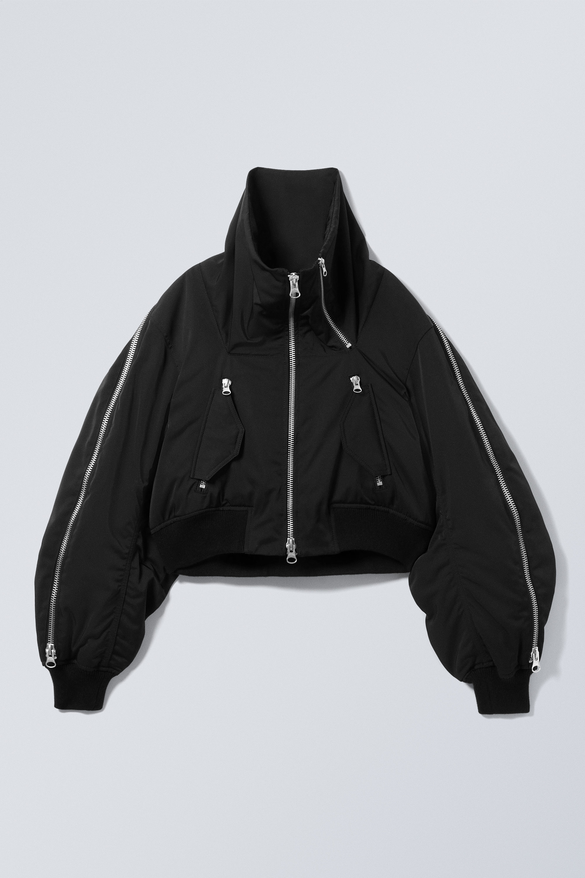 cropped loose zip bomber jacket - Black | Weekday WW