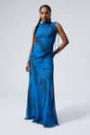 Bright Blue - Draped Asymmetric Tie Maxi Dress - 0