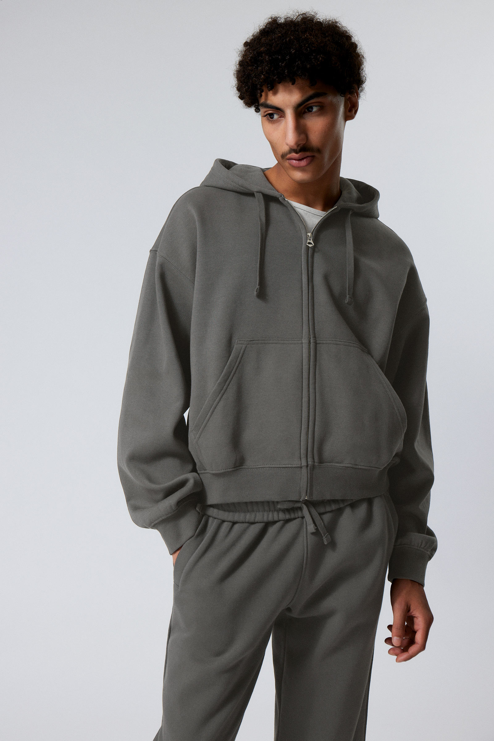 #3A3A3D - Boxy Midweight Zip Hoodie - 1