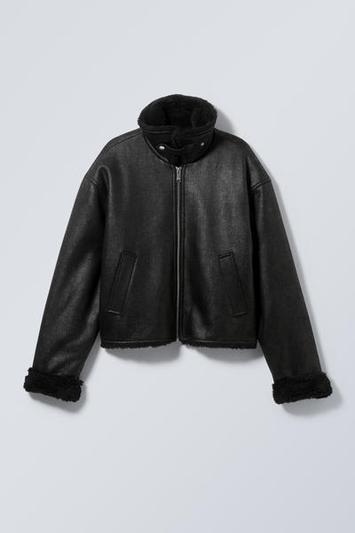 sim shearling jacket - Black Faux Suede | Weekday WW