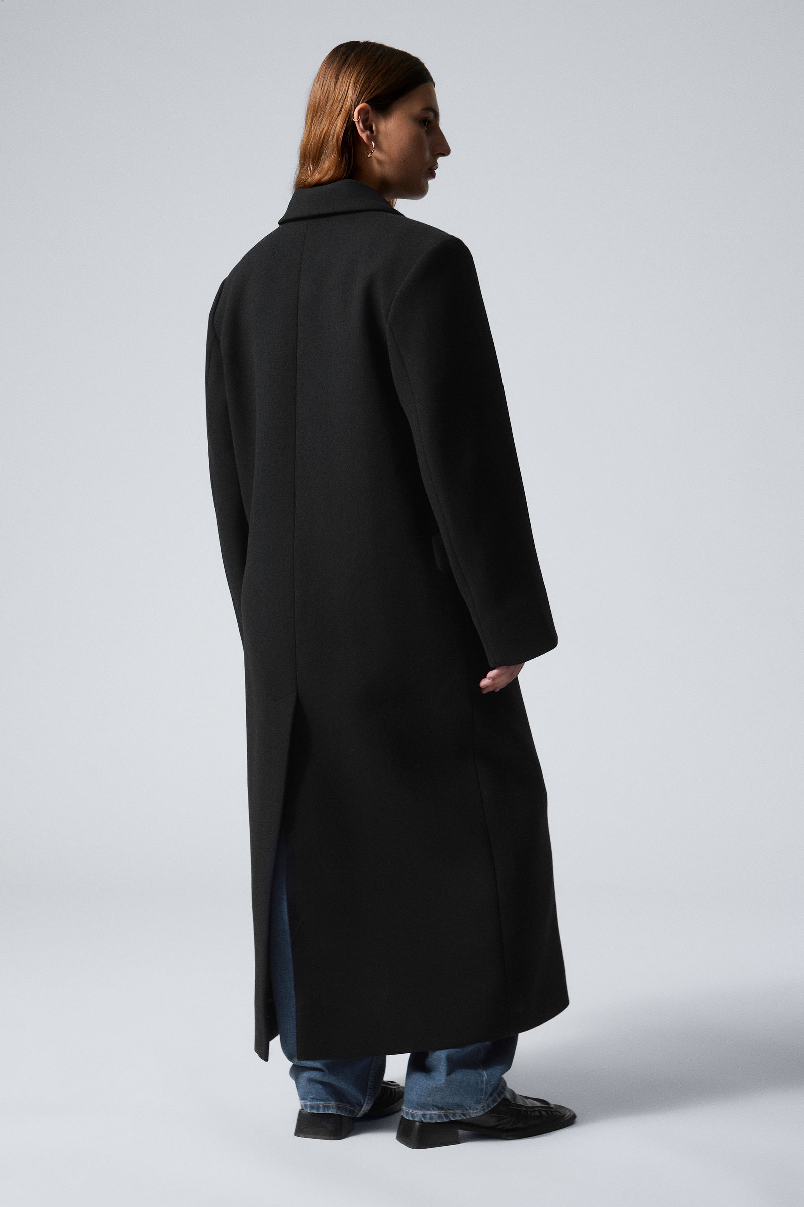 Black long double breasted coat best sale