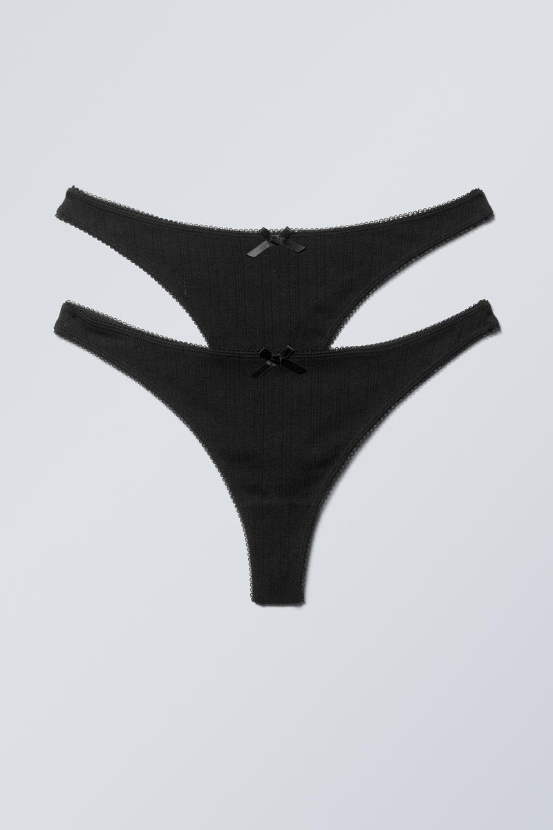 2-pack Pointelle Cotton Thongs