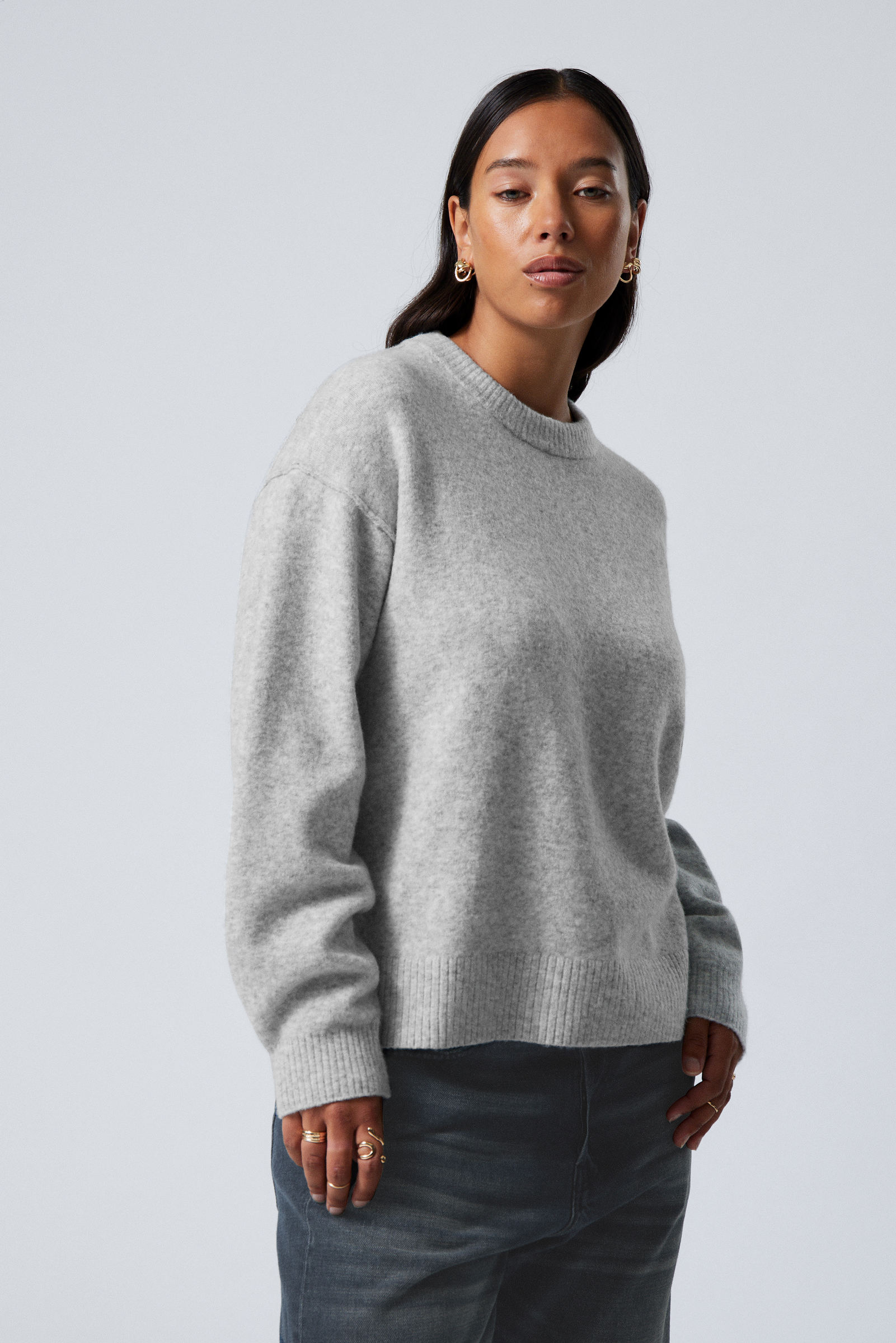 relaxed knitted sweater Light Grey Melange Weekday EU