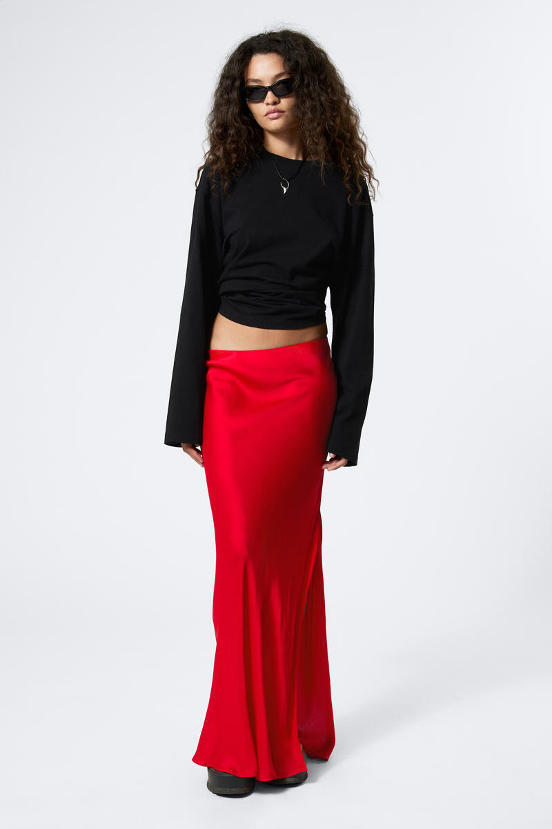 Weekday Low Rise Bias-cut Satin Maxi Skirt