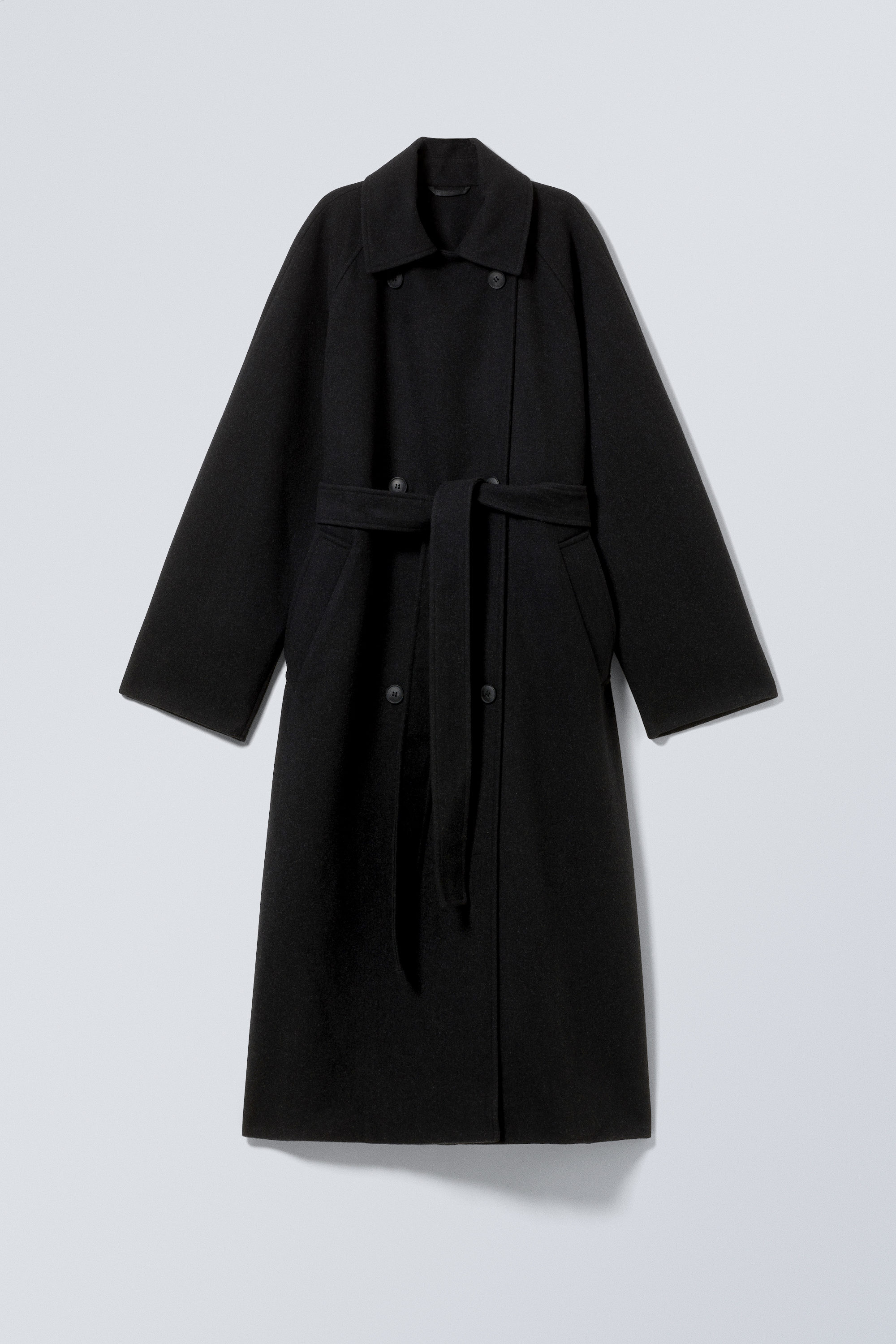 ジャケット・アウター Oversized Wool Double Long Coat - Black oversized double-breasted wool-blend coat - Black | Weekday WW