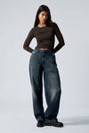 Deep Ocean Blue - Dark Blue - Rail Mid Rise Loose Wide Leg Jeans - 0