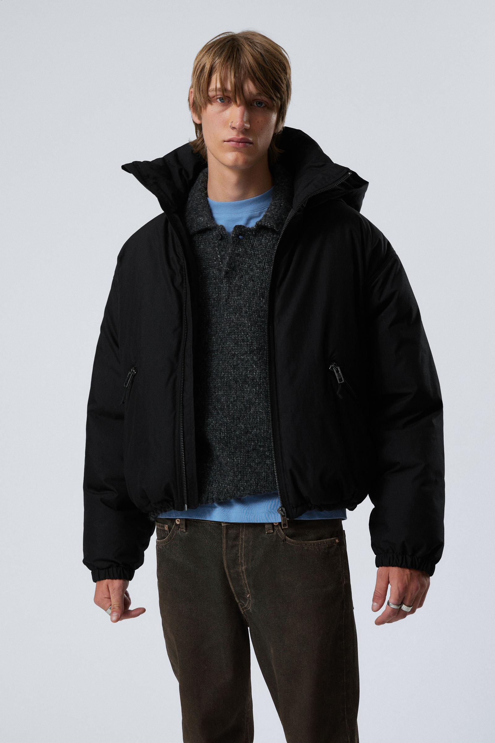 Black hooded bubble jacket hotsell