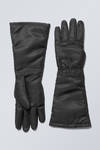 Black - Long Woven Finger Gloves - 1