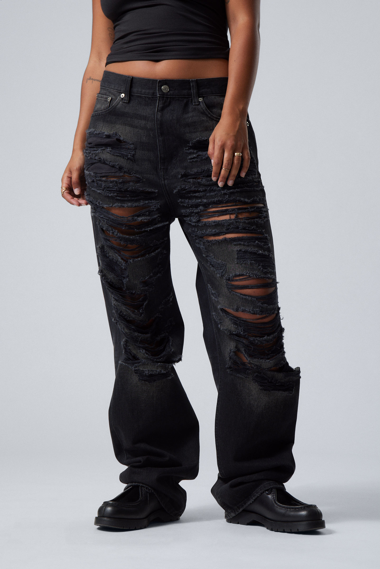 galaxy loose straight distressed jeans Distressed Black Weekday GB