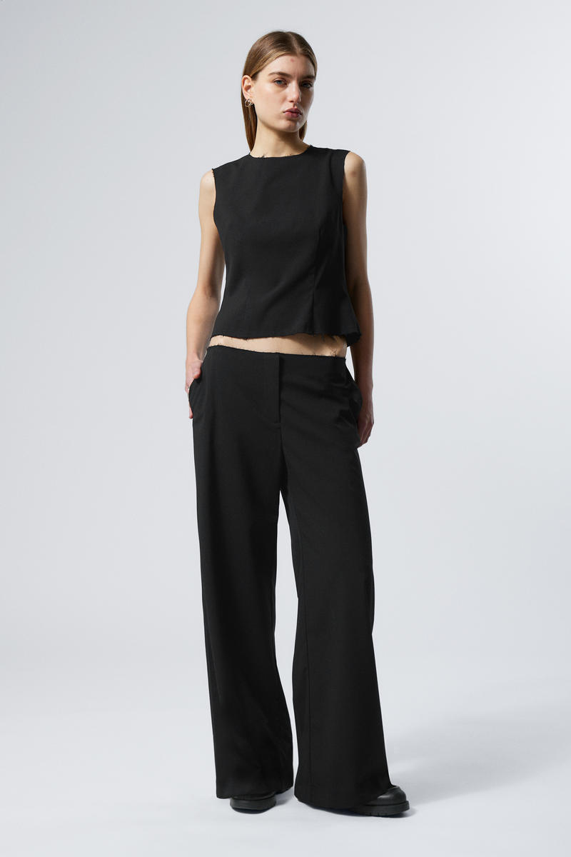 Cut-Off Waistband Frayed Suiting Trousers