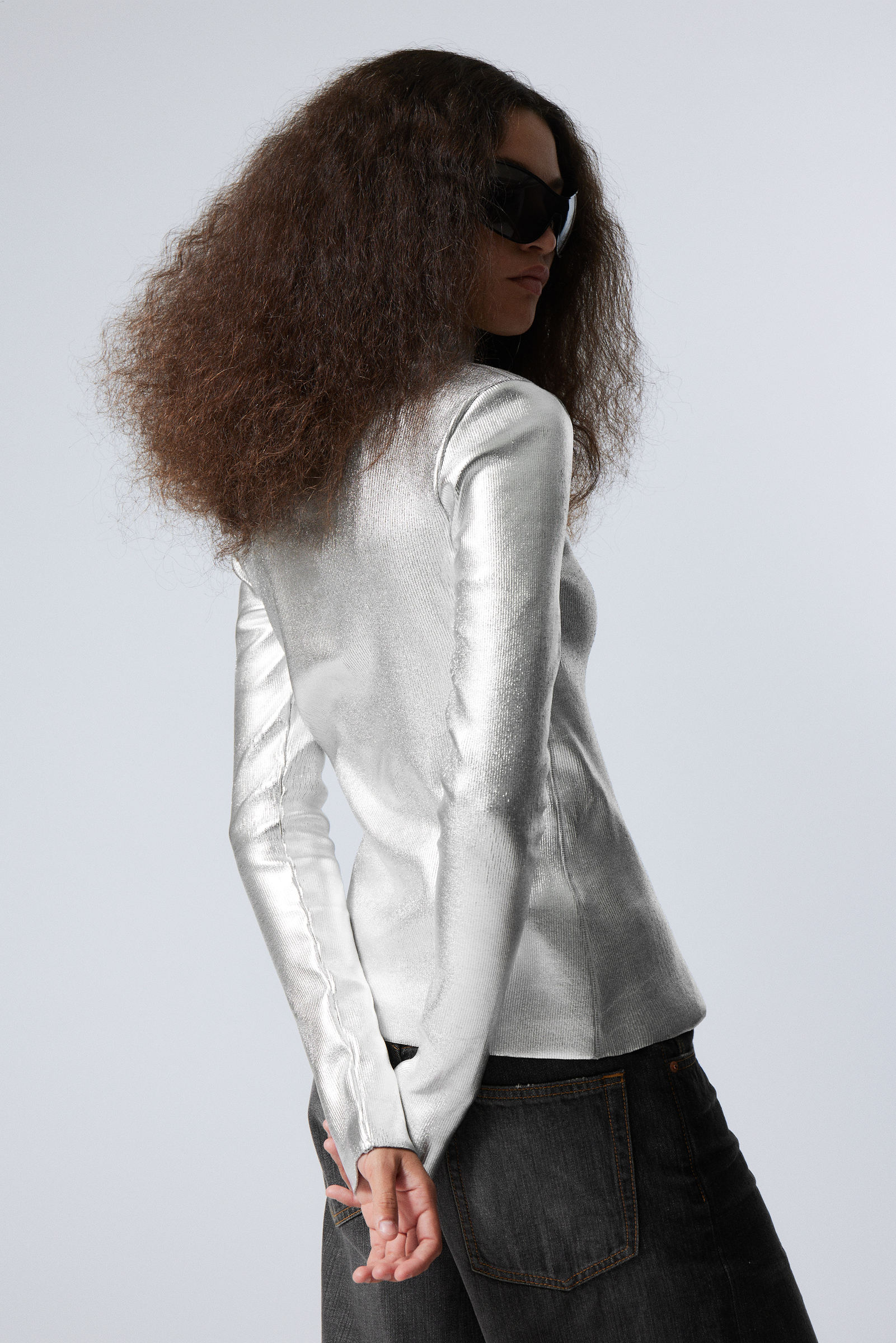 #A2A3A3 - Angie Silver Coated Longsleeve Cardigan - 2