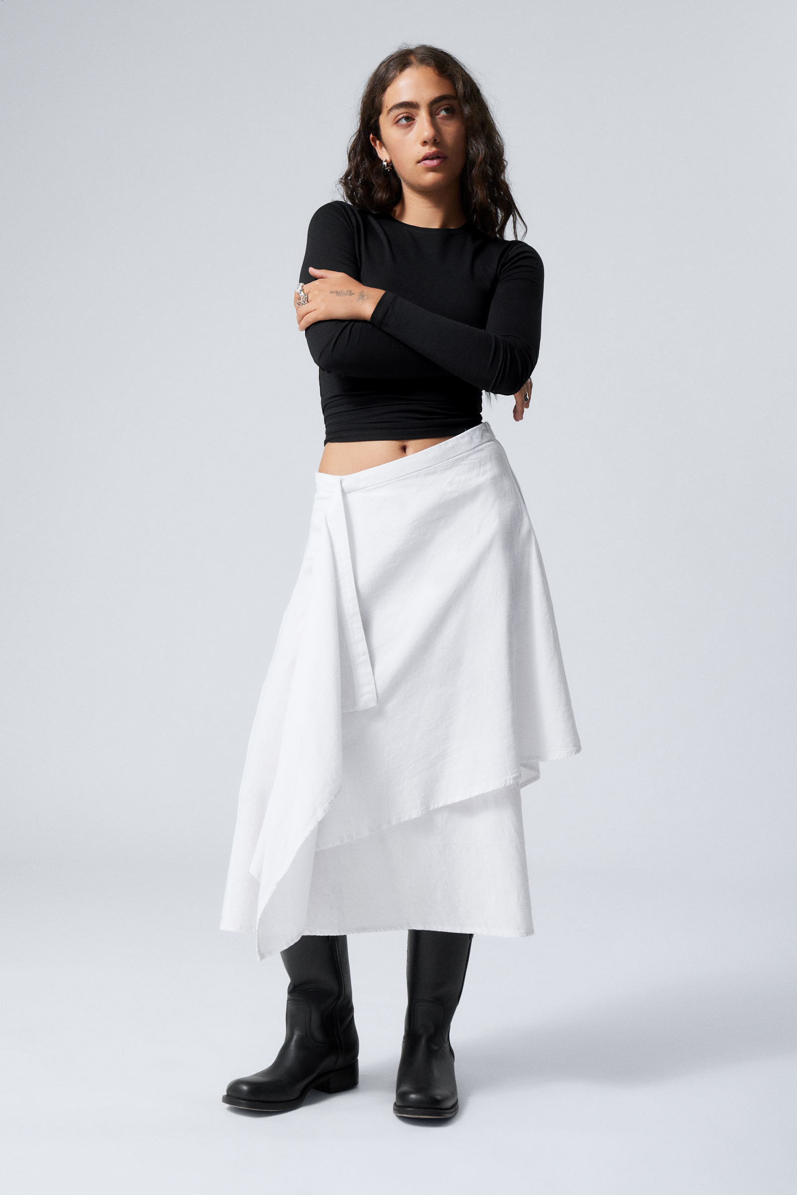 asymmetric linen blend wrap skirt White Weekday EU