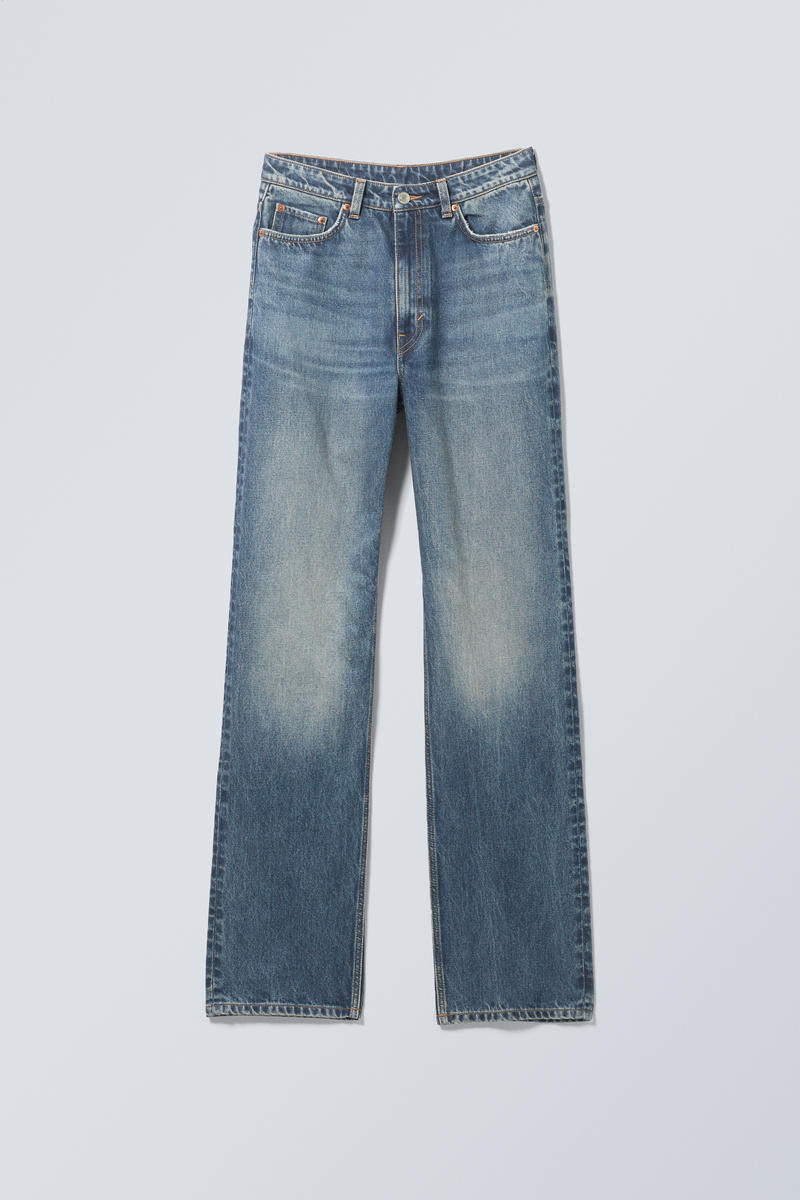 Weekday Rowe Super High Waisted Regular Straight Leg Jeans In Blue