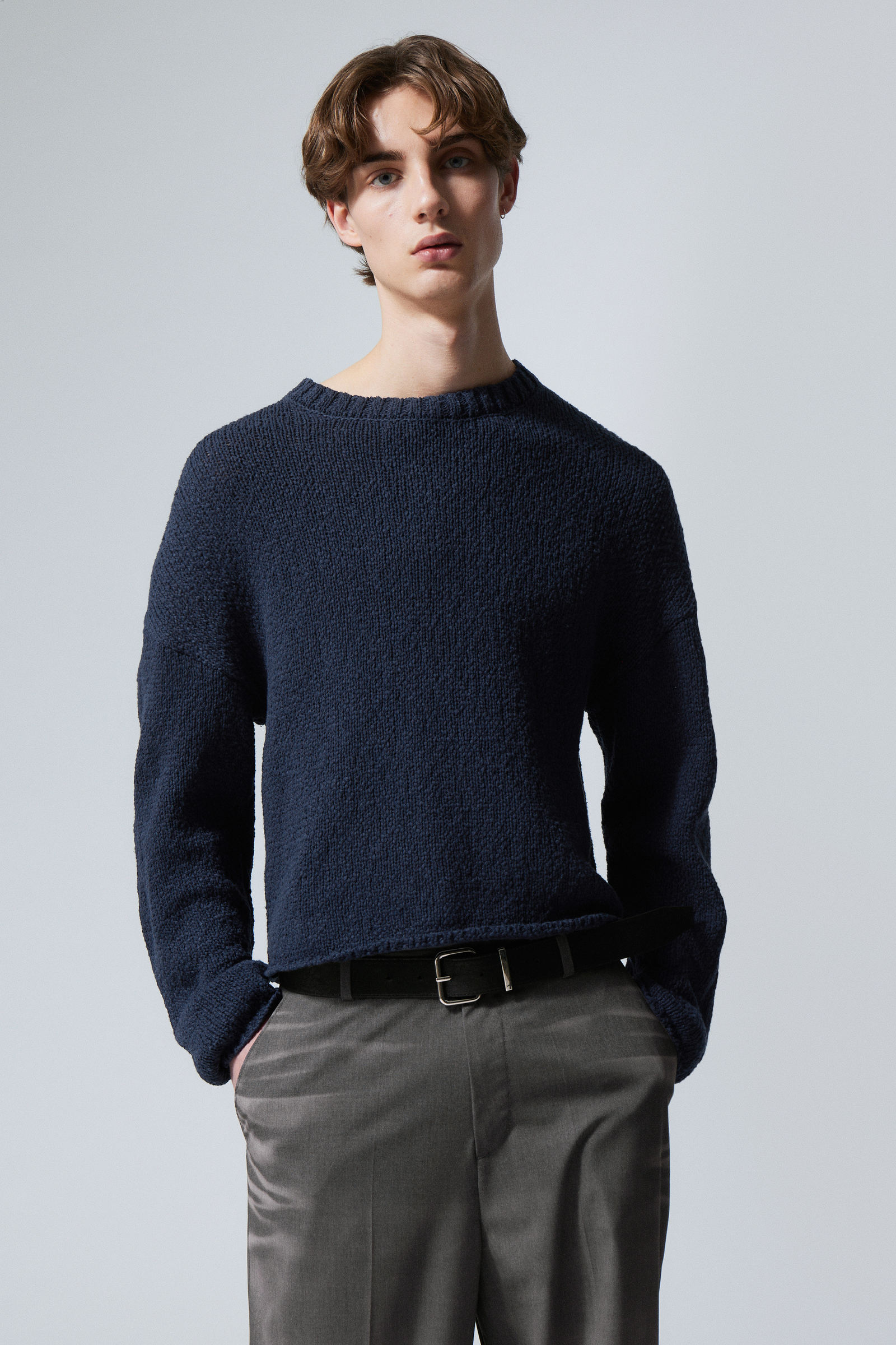 #2C303E - Cropped Heavy Knitted Sweater - 1