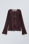 Dark Plum - Long-Sleeved Mesh Tie Top - 2