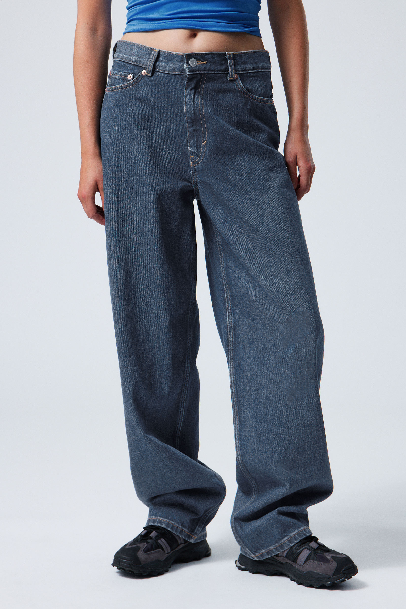 rail mid loose straight jeans - Current Blue | Weekday WW