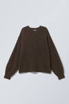 Dark Brown - Relaxed Knitted Sweater - 0