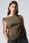 Dark Khaki Green - Slim Sleeveless Strap Top - 1