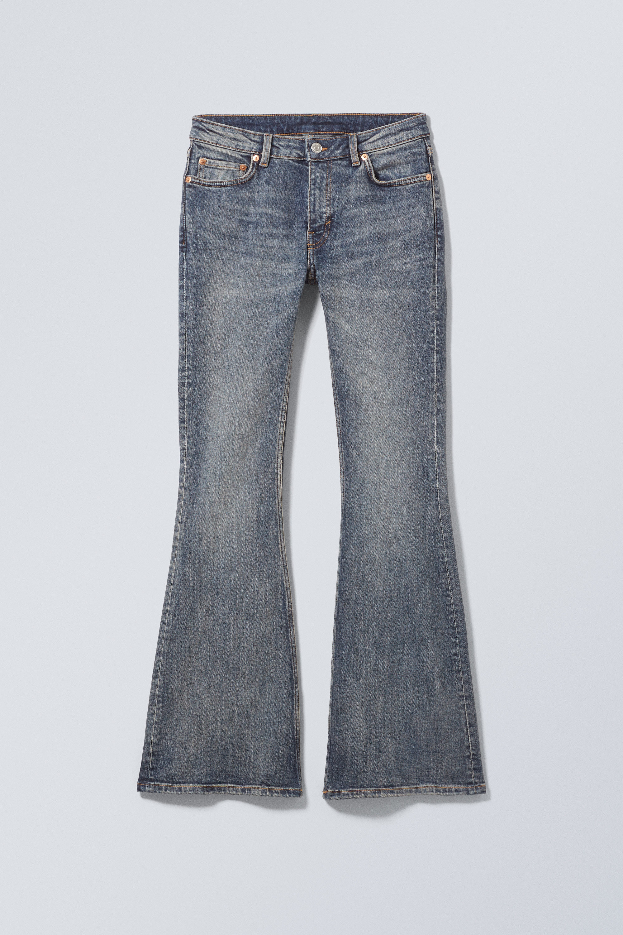 【PORTERNA】Nudic Low Flared Jeans flame low rise slim flared leg jeans - Metro Blue - Medium