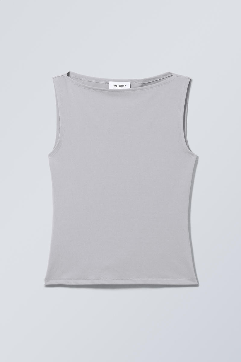 Annie Sleeveless Boat Neck Top Grey Weekday Dk 6222