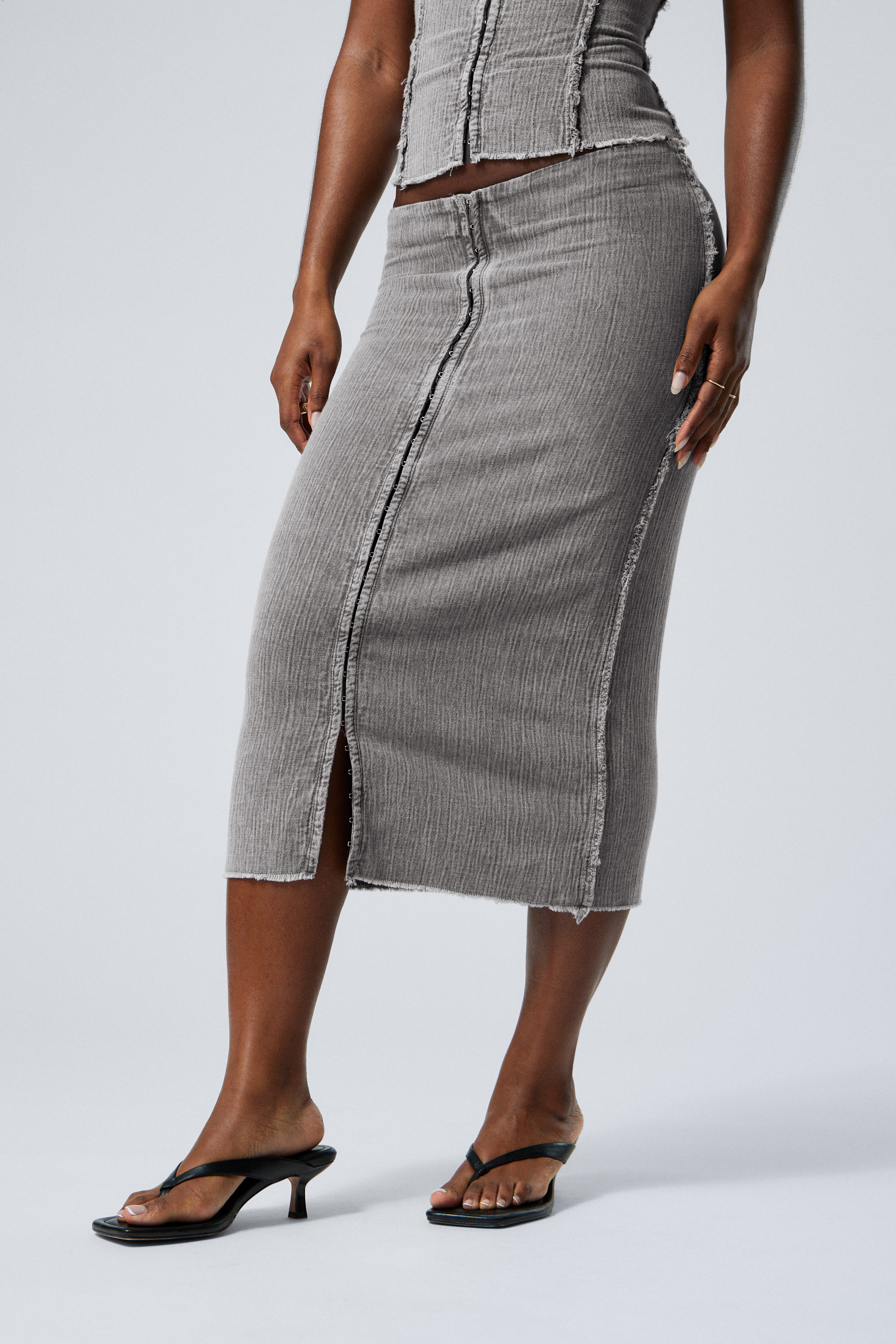 【Anyone more】Kenta Grey Washing Long Skirt WanzeLongGatheredSkirtinSteelG