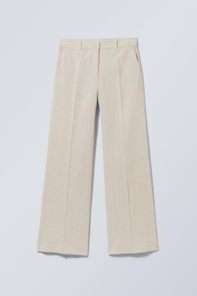 Mid-waist kostymbyxor i linneblandning – Weekday