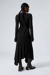 Black - Long-Sleeved Asymmetric Draped Dress - 2