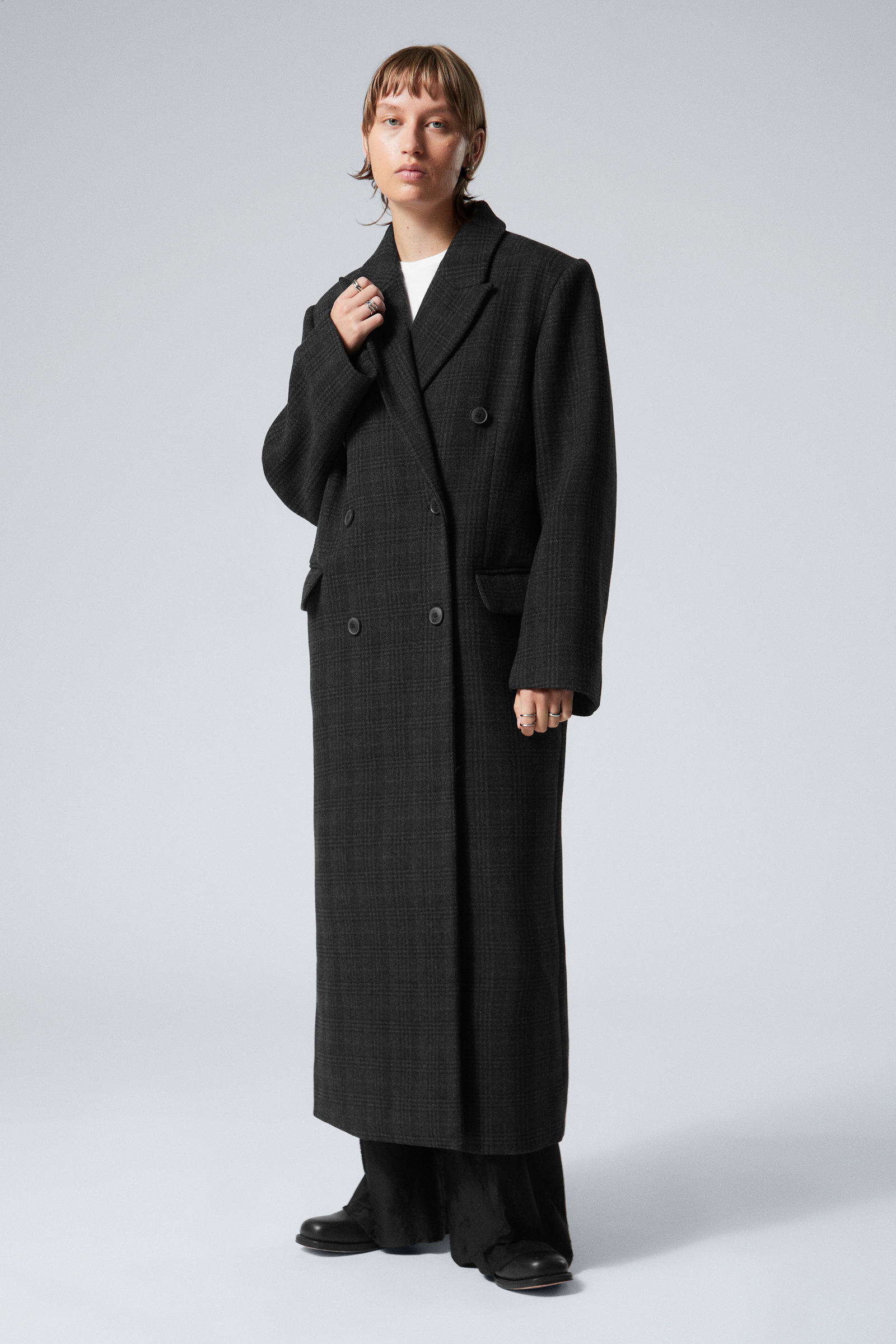 Black Check - Oversized Double-Breasted Wool-Blend Coat - 0