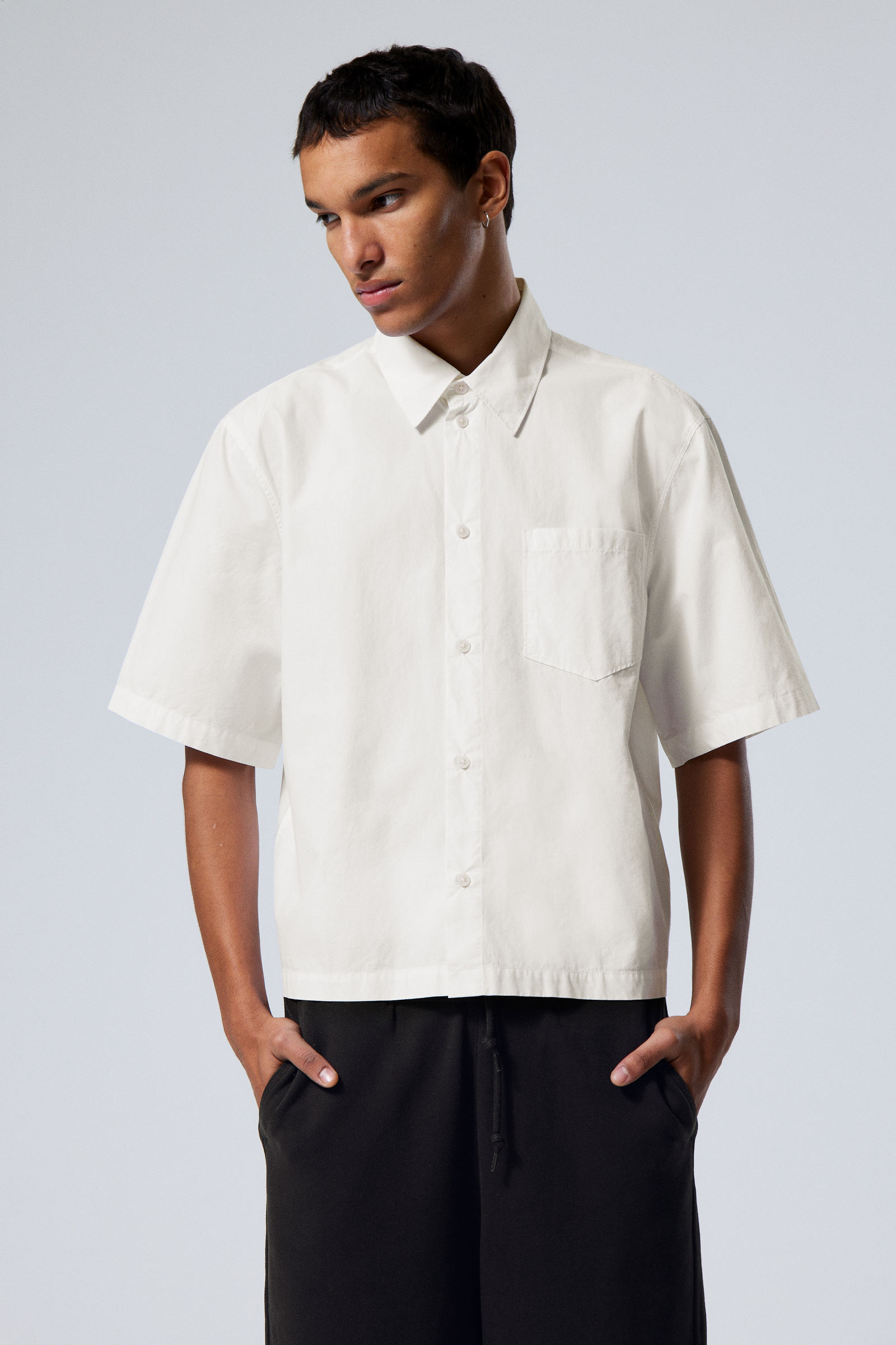 #FFFFFF - Cropped Short Sleeve Shirt - 1