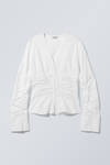 White - Gathered Poplin V-neck Shirt - 2