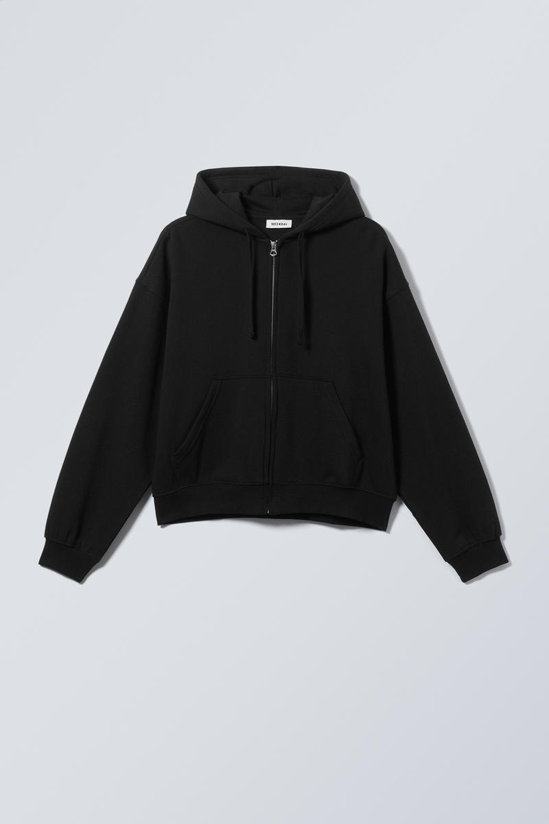 boxy midweight zip hoodie - Black | Weekday GB